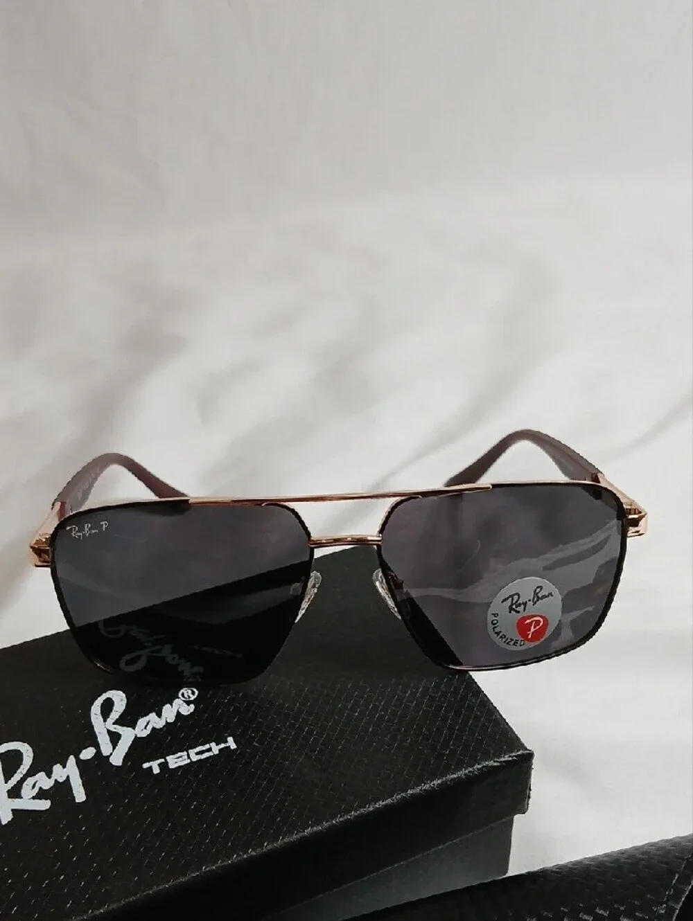Ray-Ban Black and Brown Tech Aviator Polarized Sunglasses